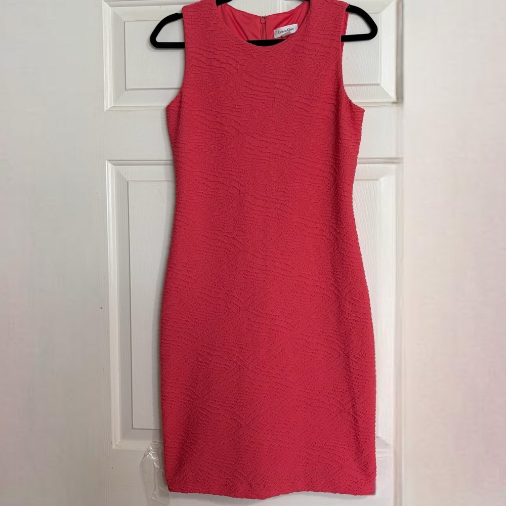 Calvin Klein Sheath Dress Women 4 Coral Excellent Textured Ripple CD6A16D5